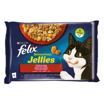 Állateledel alutasakos FELIX Sensations Jellies macskáknak 4-pack házias marha-csirke válogatás aszpikban 4x85 g