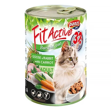 Állateledel konzerv PANZI FitActive felnőtt macskának (liba, nyúl, répa) 415g