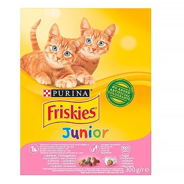 Állateledel száraz PURINA Friskies Junior macskáknak (csirke, zöldségek, tej) 300g