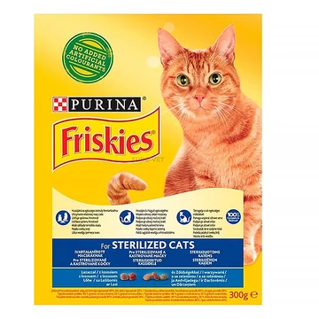 Állateledel száraz PURINA Friskies Sterilcat ivartalanított macskáknak (lazac, zöldségek) 300g