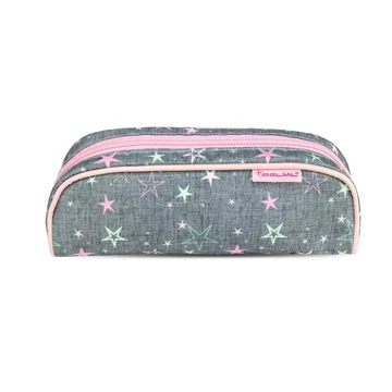 Tolltartó, henger alakú, cipzáras, BELMIL "Shine Bright", szürke-rózsaszín, csillagok