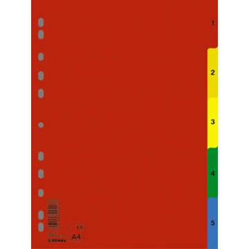 Regiszter, műanyag, A4, 1-5, DONAU, színes