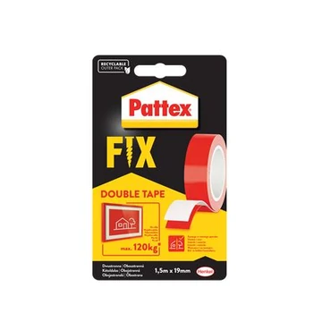 Ragasztószalag, kétoldalas, 19 mm x 1,5 m, HENKEL "Pattex Fix 120 kg", piros