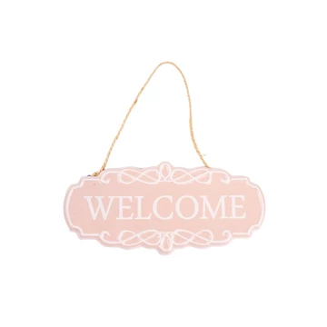 IRIS bádog akakasztós kopogtató, welcome felirattal, rózsaszín 17,5 cm