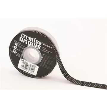 Szatén szalag, 15 mm x 22 m, fekete fehér pötyökkel