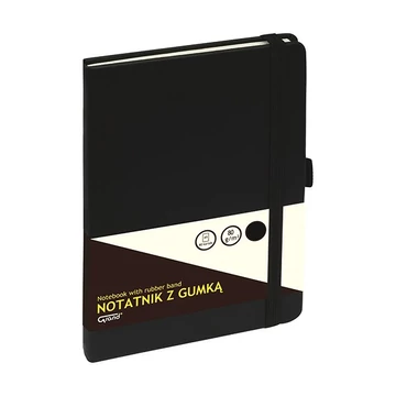 Jegyzetfüzet GRAND A5 80 lapos gumis puha fekete fedelű kockás