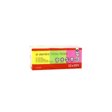 Jegyzettömb öntapadó 50x40mm 12x100lap A-series brilliant mix 4xsárga, 4xpink, 4xzöld