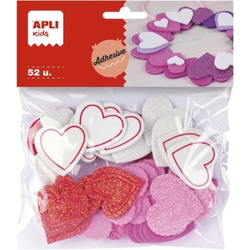 Moosgumi, öntapadó, szívek, APLI "Eva Sheets", vegyes színek, 52db/cs