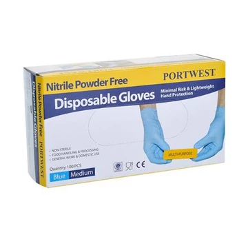 Védőkesztyű, egyszer használatos, nitril, L méret, púder nélküli, kék Védőkesztyű, egyszer használatos, nitril, L méret, púder nélküli, kék