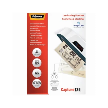 Meleglamináló fólia, 125 mikron, A4, fényes, 100 db, FELLOWES