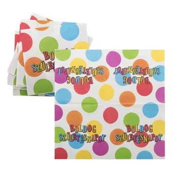 Szalvéta, 33x33cm, "Boldog születésnapot", csíkos-pöttyös, 16db/cs