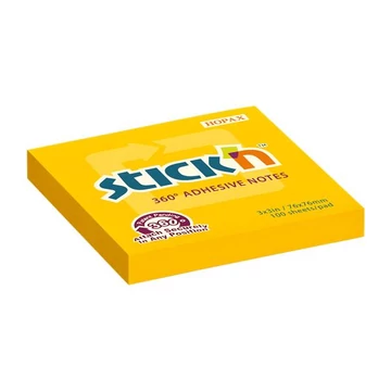 Öntapadó jegyzettömb STICK`N 76x76mm 360°-ban tapadó narancs 100 lap