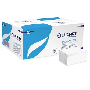 Kéztörlő 2 rétegű V hajtogatású hófehér 150 lap/csomag 20 cs/karton Strong V150 Lucart_863060J