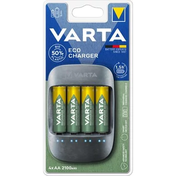 Elemtöltő, AA ceruza/AAA mikro, 4x2100 mAh, VARTA"ECO"