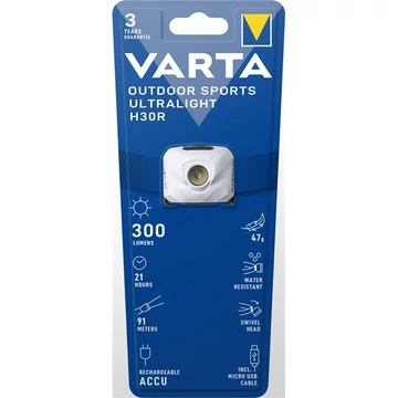 Fejlámpa, LED, kültéri, VARTA "Ultralight H30R", fehér