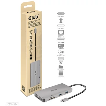 Club 3D USB Hub - CSV-1594 (3.1 USB-C Gen 1 to HDMI, 2xUSB-A Gen 1, USB-C Gen 1, VGA, SD, Micro SD 3.0, RJ45, 3,5 Jack)