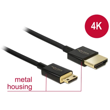 DeLock Cable High Speed HDMI with Ethernet - HDMI-A male > HDMI Mini-C male 3D 4K 2m Slim High Quality Black