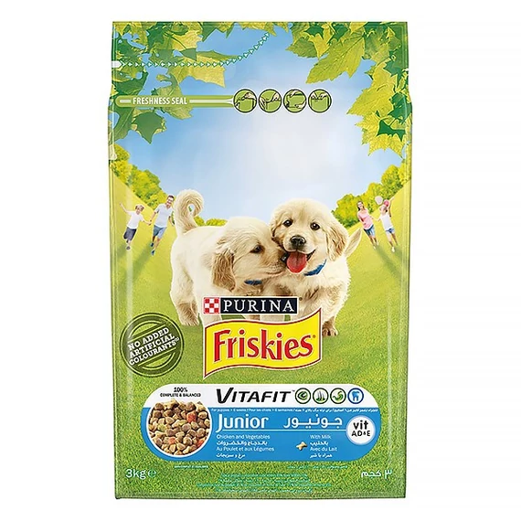 Állateledel száraz PURINA Friskies Vitafit Junior kutyáknak (csirke, zöldségek, tej) 3kg