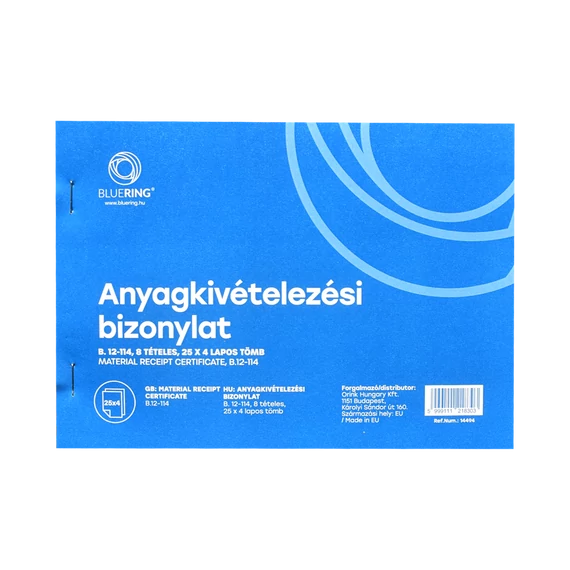 Anyagkivételezési bizonylat A5, 25x4lapos 8 tételes B.12-114