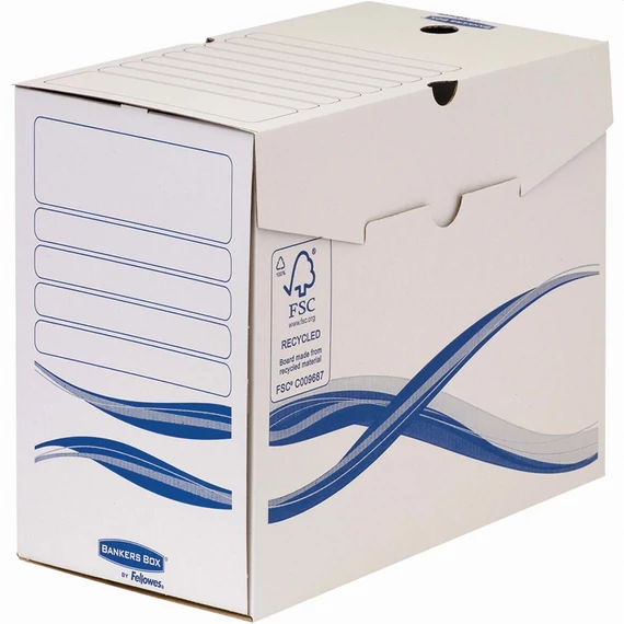 Archiválódoboz, A4, 150mm, FELLOWES "Bankers Box Basic", kék-fehér, 10db/cs