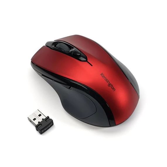 Egér, vezeték nélküli, optikai, közepes méret, USB, KENSINGTON "Pro Fit", piros