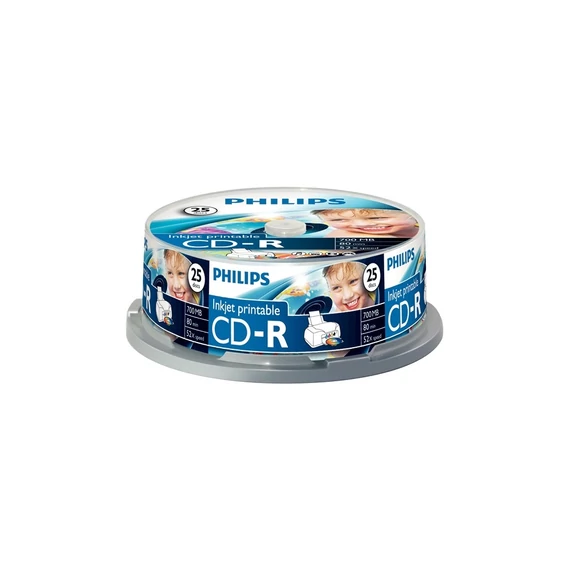Philips CD-R80IW 52x nyomtatható cake box lemez 25db/csomag
