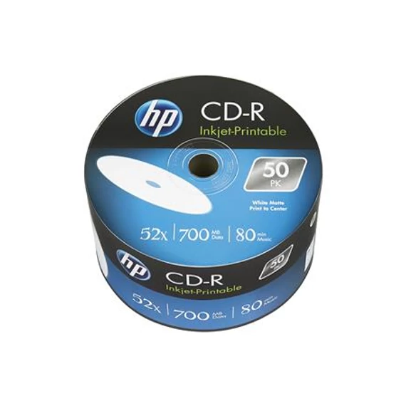 CD-R lemez, nyomtatható, 700MB, 52x, 50 db, zsugor csomagolás, HP