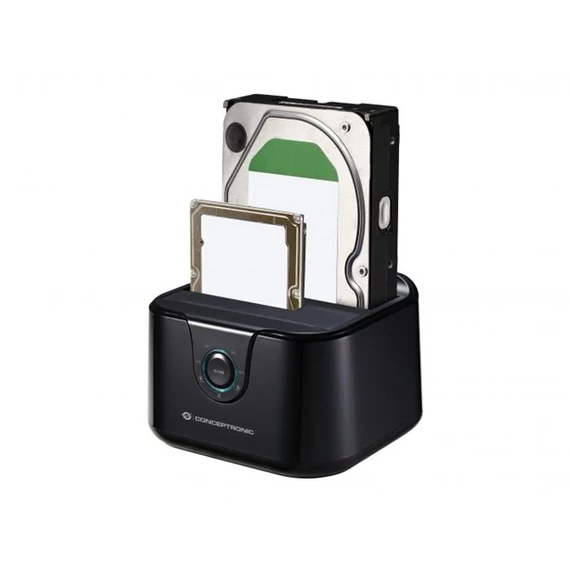 Conceptronic HDD/SSD Dokkoló - DONN12B (2 fiók, USB3.0, 2,5/3,5", Max.: 32TB, klónozás funkció, fekete)