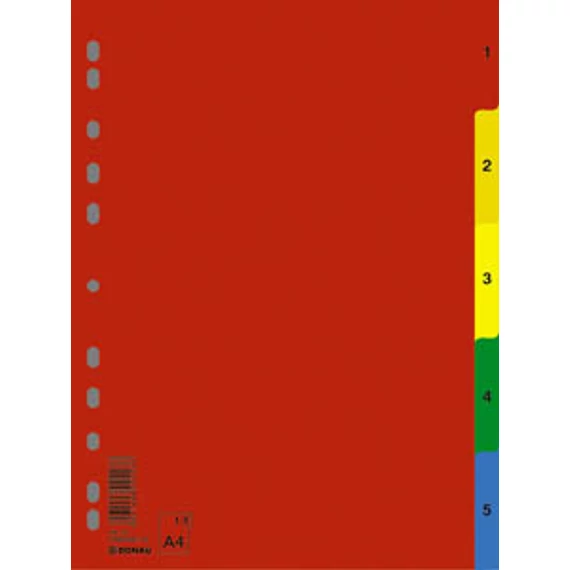 Regiszter, műanyag, A4, 1-5, DONAU, színes