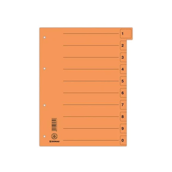 Regiszter, karton, A4, mikroperforált, DONAU, narancssárga, 50db/cs