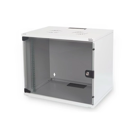 DIGITUS 19" 370x540x400 7U lapra szerelt üvegajtós szürke fali rack szekrény