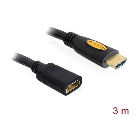 DeLock High Speed HDMI with Ethernet – HDMI A male > HDMI A female Extension Cable 3m Black