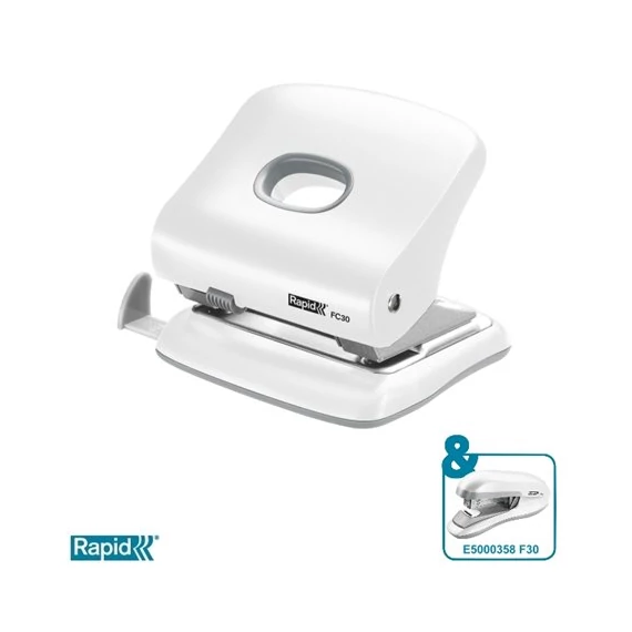 Lyukasztó, kétlyukú, 30 lap, RAPID "FC30", fehér