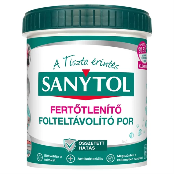 Folteltávolító- és fertőtlenítő por, 450 g, SANYTOL zöld tetős