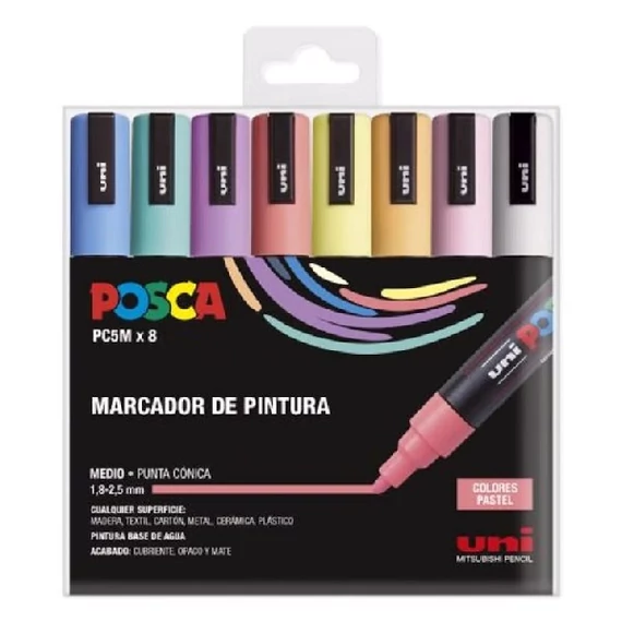 Dekormarker készlet, 1,8-2,5 mm, UNI "Posca PC-5M", pasztell