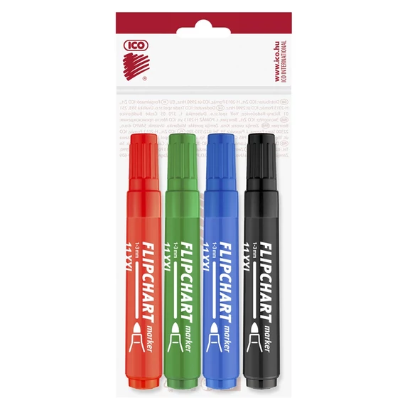 Flipchart marker készlet, 1-3 mm, kúpos, ICO "Artip 11 XXL", 4 különböző szín
