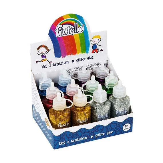 Ragasztó folyékony FIORELLO GR-BK60D12 glitteres 60ml 12 darabos display vegyes színek