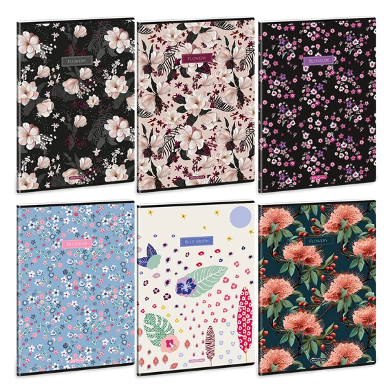 Füzet iskolai A4, 40lap, sima Ars Una FLOWERY-MIX (5424) 24  10db/csomag