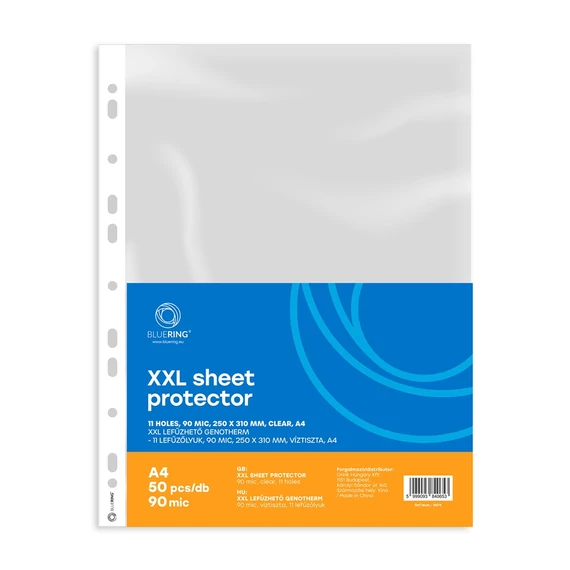 Genotherm lefűzhető, A4, XXL 90 micron 250x310mm, Extra SZÉLES víztiszta Bluering® 50 db/csomag,