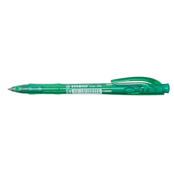 Golyóstoll, 0,38 mm, nyomógombos, STABILO "Liner 308", zöld