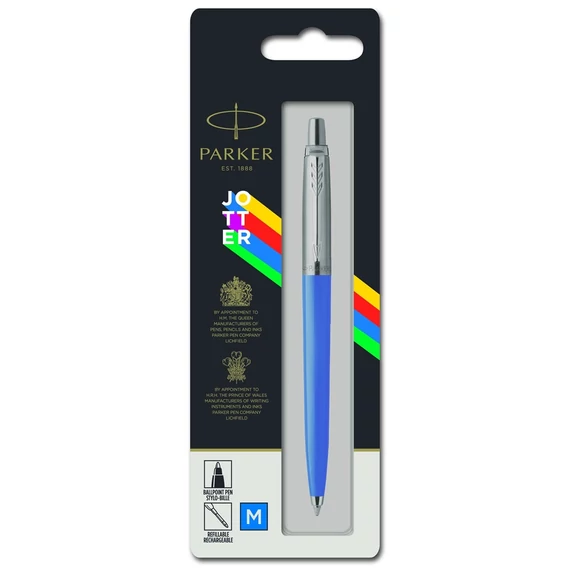 Golyóstoll, 0,7 mm, ezüst színű klip, kék tolltest, PARKER "Royal Jotter Originals", kék