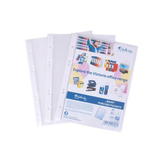 Genotherm, lefűzhető, A5, 40mikron, víztiszta, VICTORIA OFFICE, 100db/cs