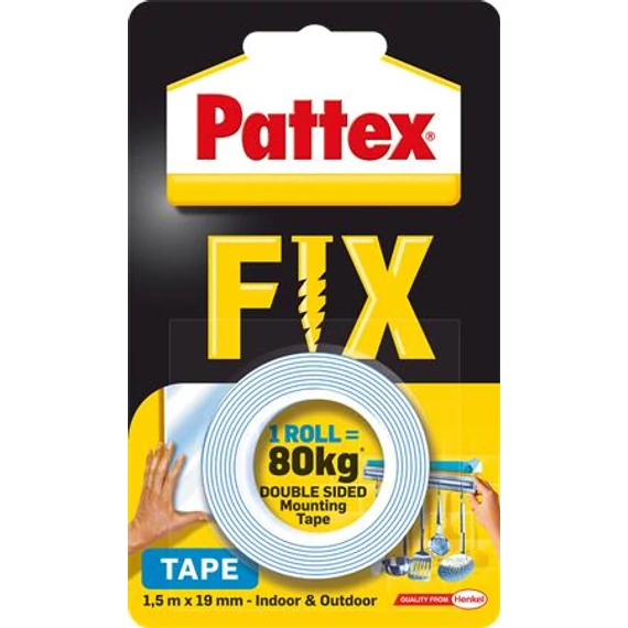 Ragasztószalag, kétoldalas, 19 mm x 1,5 m, HENKEL "Pattex Fix 80 kg", kék