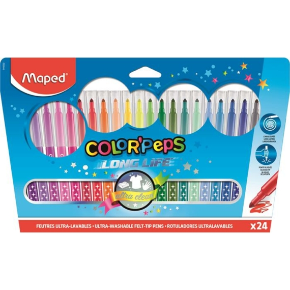 Filctoll készlet, mosható, MAPED "Color`Peps", 24 különböző szín