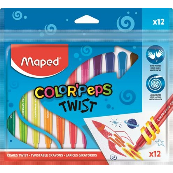 Zsírkréta, kitekerhető, MAPED "Color`Peps", 12 különböző szín