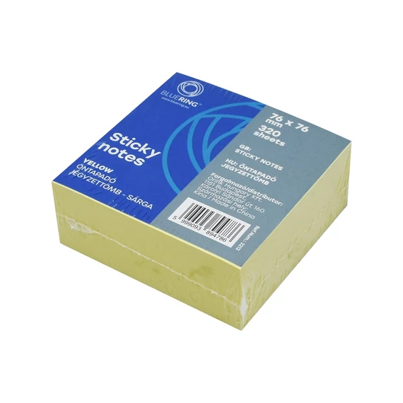 Jegyzettömb öntapadó, 76x76mm, 320lap, kocka Bluering® , sárga