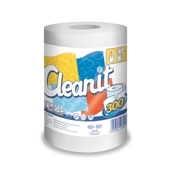 Törlőkendő, tekercses, univerzális, 2 rétegű, LUCART "CLEANIT 300", fehér