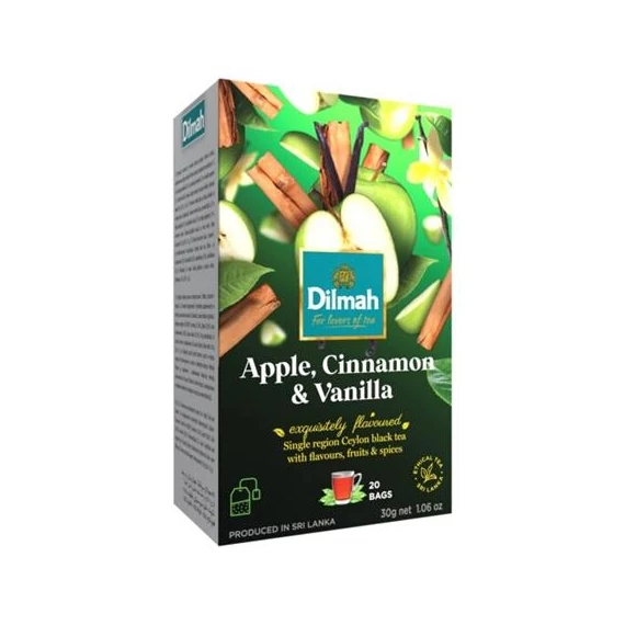 Fekete tea, 20x1,5g, DILMAH, alma-fahéj-vanília