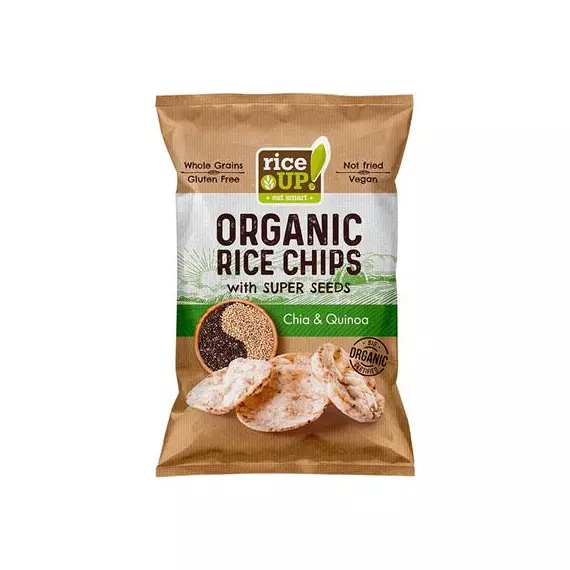 Barnarizs chips, 25 g, RICE UP "Bio", chia maggal és quinoával