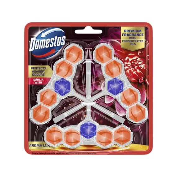WC frissítő blokk, 3 db-os, DOMESTOS  "Aroma Lux", dália és sárkánygyümölcs